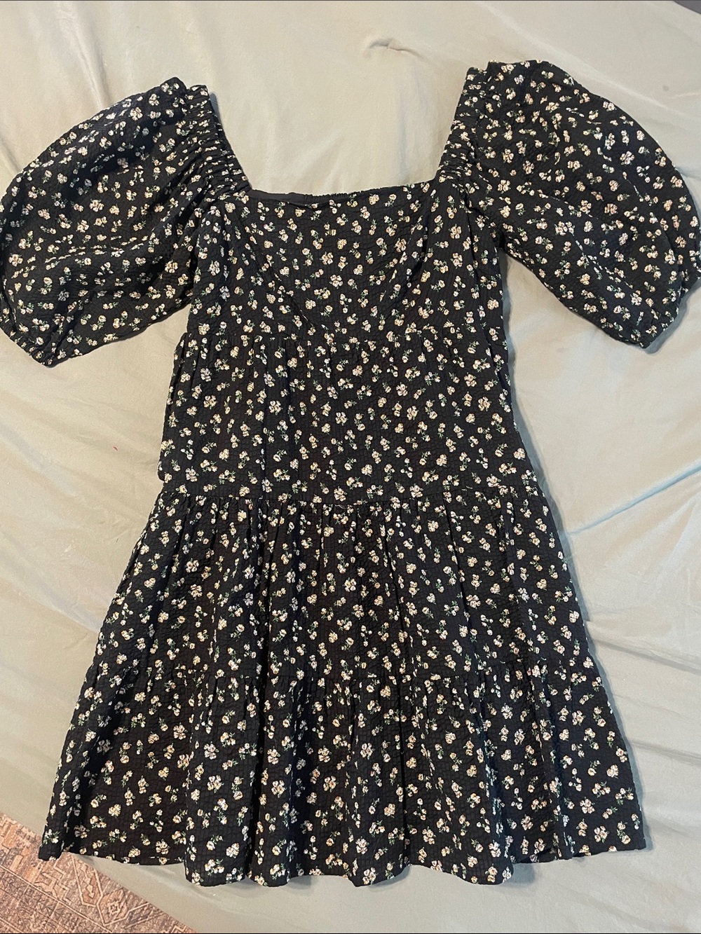Wayf Black Floral Smocked Dress
